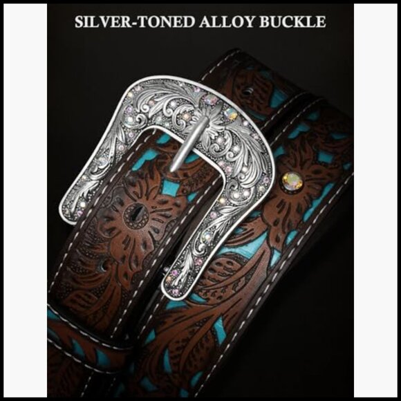 Western Belt with Carved Buckle for Jeans Pants Dresses